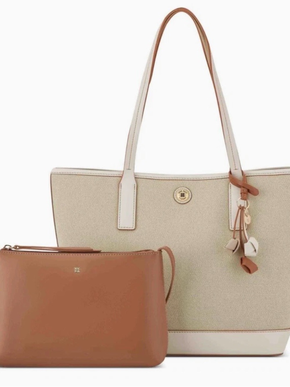 Nine West 2fer Tan and Cream Tote with and Pouch(scarf not included)